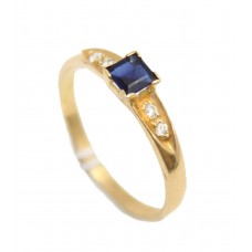 Ring Gold Yellow Blue Sapphire Diamonds 18kt INDIA Size 15 Gemstone Women's A752